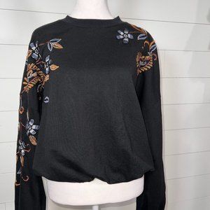 Chelsea & Violet Black Sweatshirt with Embroidered Floral Design